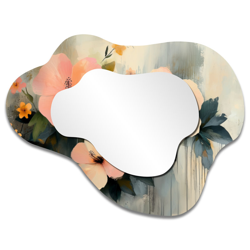 Minimalism Hibiscus Spring Symphony - Hibiscus Asymmetrical Decorative Mirror, Traditional irregular Wall Mirror, Printed on Metal