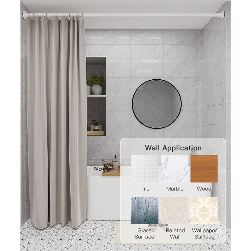 Tringle à rideau de douche Tension sans perçage, 29 à 85 pouces, tringle de douche réglable pour salle de bain, Blanc