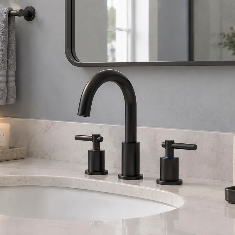 2-handle Bathroom Faucet with Drain Assembly, Matte Black