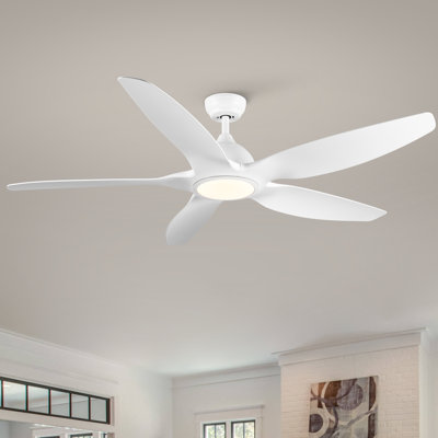 60" White Large Ceiling Fan with Lights, Modern Dimmable LED 3CCT，6 Speeds, Timer,Reversible DC Fan with Remote & Wall Control for Indoor & Covered Outdoor Spaces.
