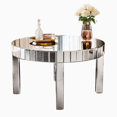 Table basse ronde à miroir, conception cannelée, mobilier de salon luxueux
