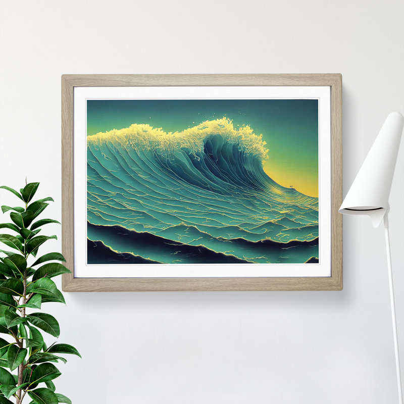 Epic Ocean Wave - Framed Print, 46cm H x 64cm W x 2cm D, Oak