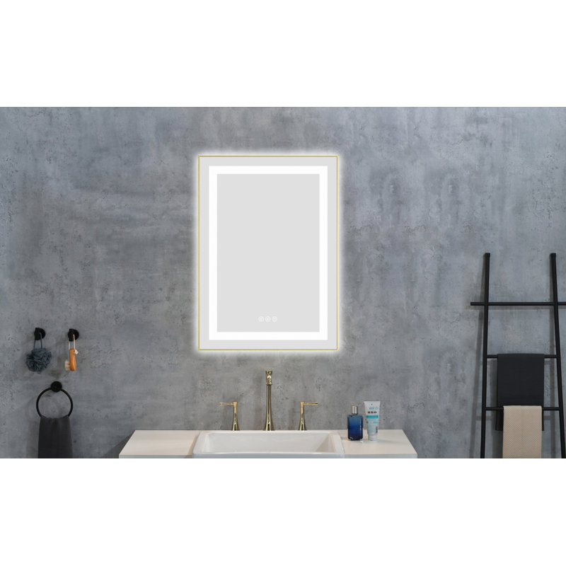 Miroir de salle de bain à DEL, miroir de meuble-lavabo mural avec cadre en aluminium, Rectangulaire, Verticale, 28 po x 20 po