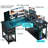 L-shape Gaming Desk, Carbon Fibre Computer Desk with Monitor Arm, Gaming Table for Home Office Desks, Easy To Assembly-1572258413-1572258414