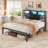 Bed with Storage Headboard, RGB LED Lights & USB Charging - Multi-Tier Shelves, Full/Queen/King-1139742153-1139742166