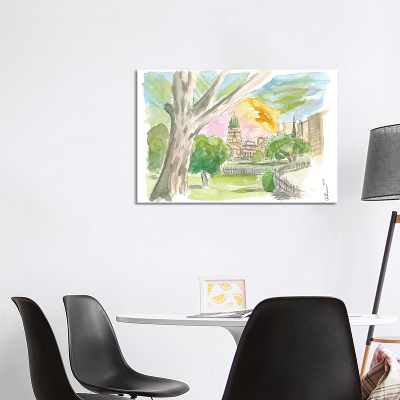 Buenos Aires Relaxing In Park With Congress View By Markus & Martina Bleichner - Wrapped Canvas Painting by Markus & Martina Bleichner - Wrapped Canvas Painting