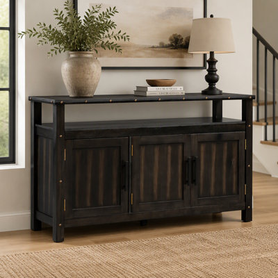 Pine Wood Buffet Cabinet With 3-door Storage, Sideboard Cabinet with Dual Storage areas,Coffee Bar With Metal Handles And Exposed Metal Rivets For Din