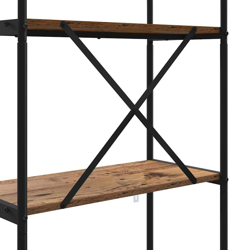 Steel Bookcase, Old Wood, (4 Shelves) 146cmH x 80cmW x 30cmD