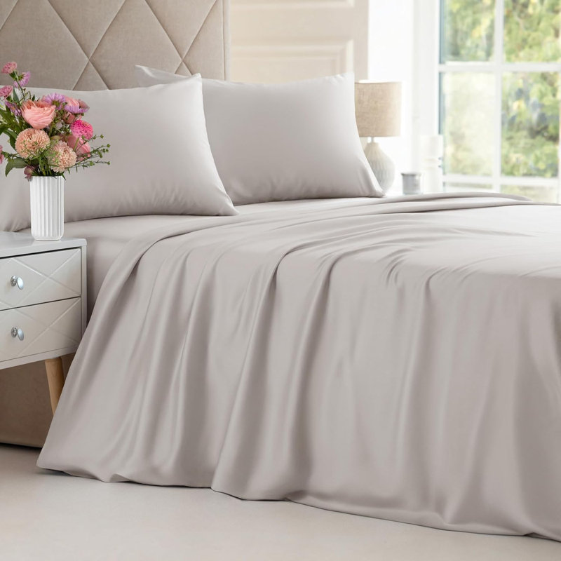 Bamboo Sheet Set, Cooling & Breathable Bed Sheets, Soft Hotel Luxury Bedding, Deep Pocket Fit, Light Gray