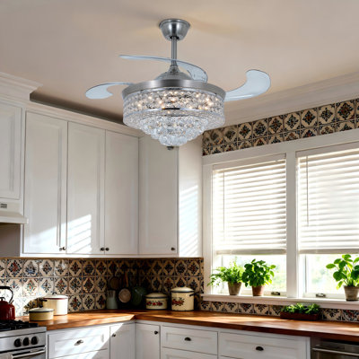 Ventilateur de plafond 42 "en cristal moderne avec ensemble d'éclairage à DEL et télécommande, 3 vitesses, minuterie, 3 couleurs changeantes