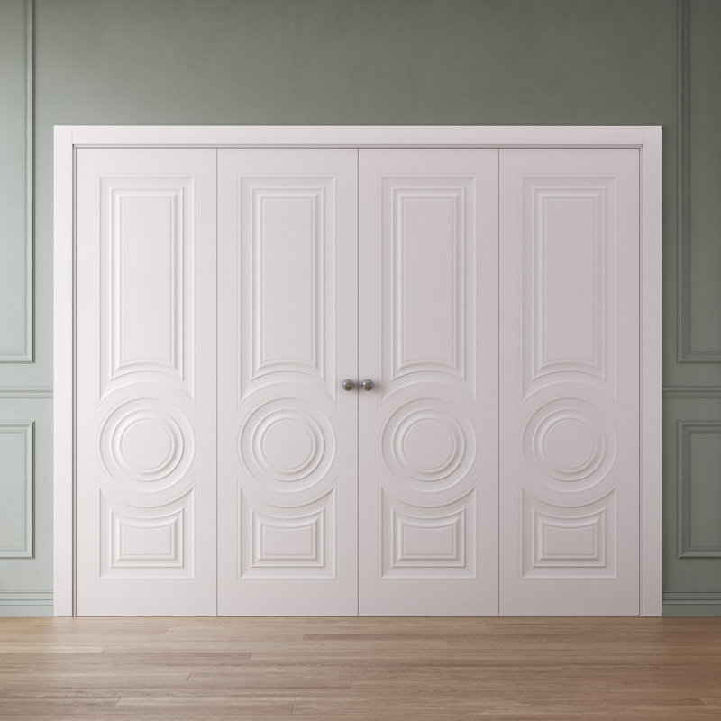 Portes coulissantes doubles pliantes | Essentiel 1801 blanc | Ensemble de quincaillerie pour moulures robustes | Portes de garde-robe de chambre en bois massif