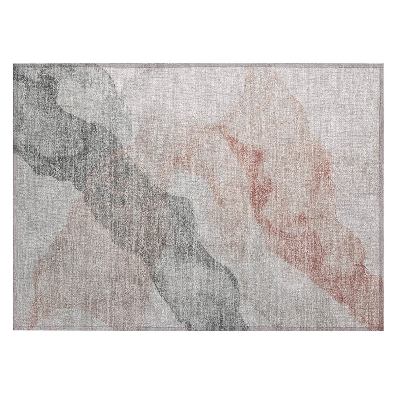 Machine Washable Indoor/Outdoor Xhevrie Salmon Rug, Rectangle 1'8" x 2'6"