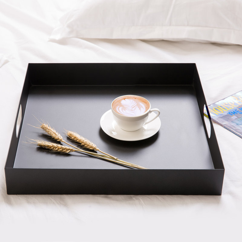 Decorative 16 Inch Matte Black Square Tray