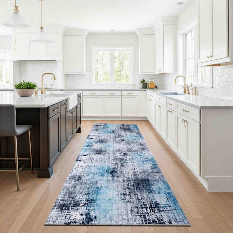Delara Blue Machine Washable Area Rug – Non-Slip, Stain Resistant, GRS Certified, for Bedroom, Living & Dining