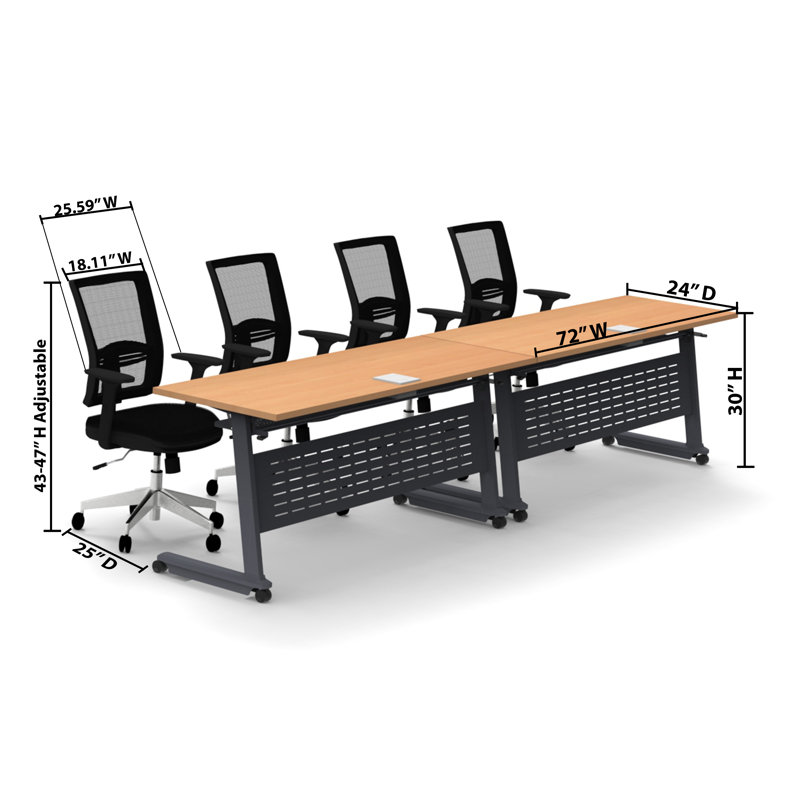 Lyndzi Rectangle 4 Person Flip Top 72'' L Modular Training Table and Chair Set with Casters and Modesty Panel and Cable Management