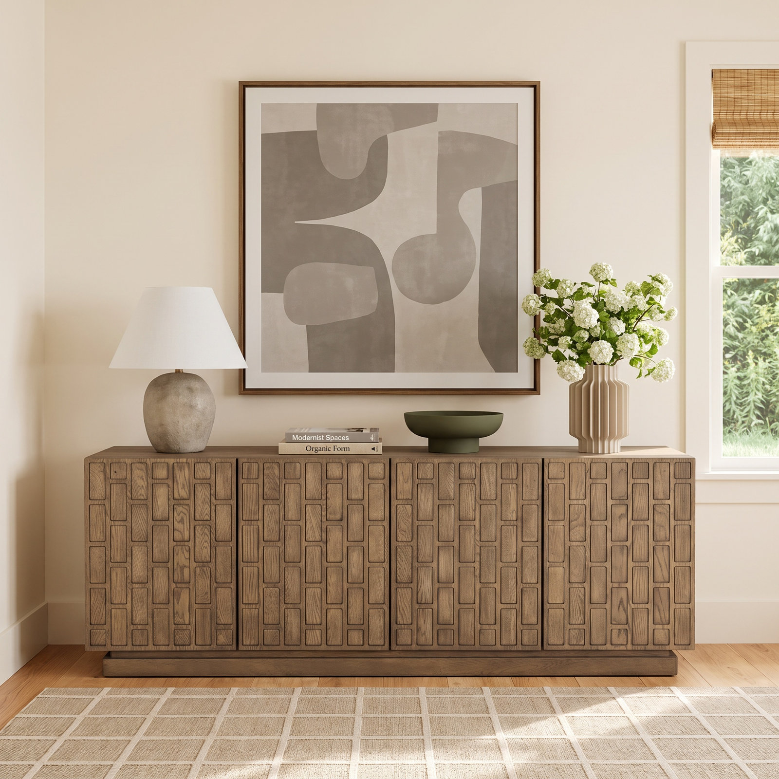 Cleve 72 " Oak Media Console, Light Wash Oak