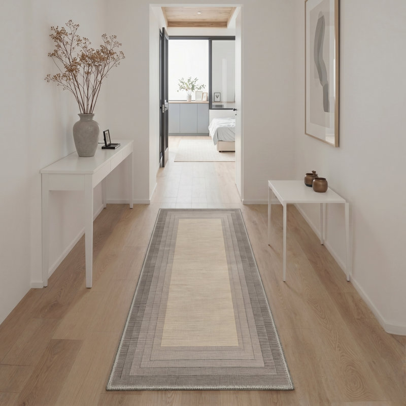 Tapis intérieur gris / beige Aboubakr Novus, Tapis de couloir 2 pi x 6 pi