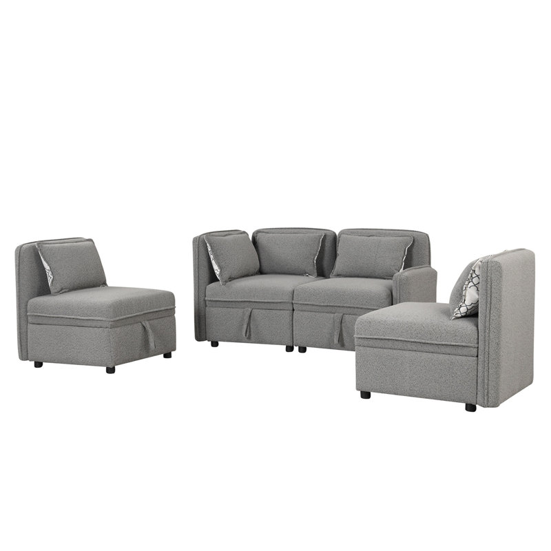 Canapé modulaire 6 pièces Maquan, Gris chenille