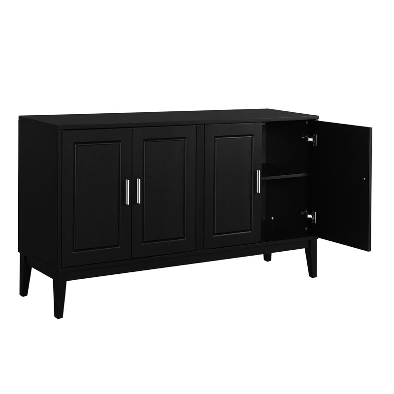 Buffet noir à 4 portes. Fabriqué en bois d'hévéa massif. Tablettes réglables pour un rangement amélioré. 150 lb, plateau de table, 66 lb Armoire gracieuse de style salon et salle à manger