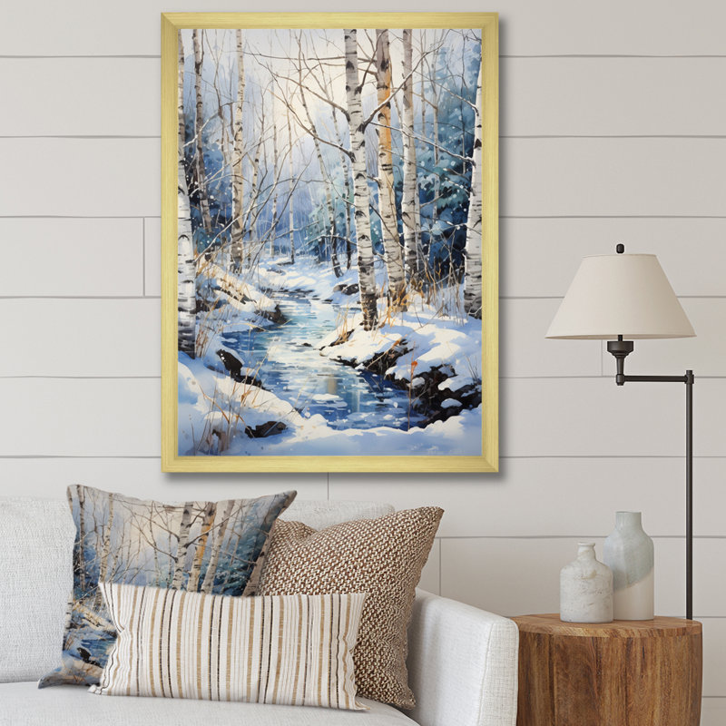Vonny Birch Woods Winter Moonrise I - Tree Birch, art mural, H 20 po x l 12 po x P 1 po, Cadre doré simple