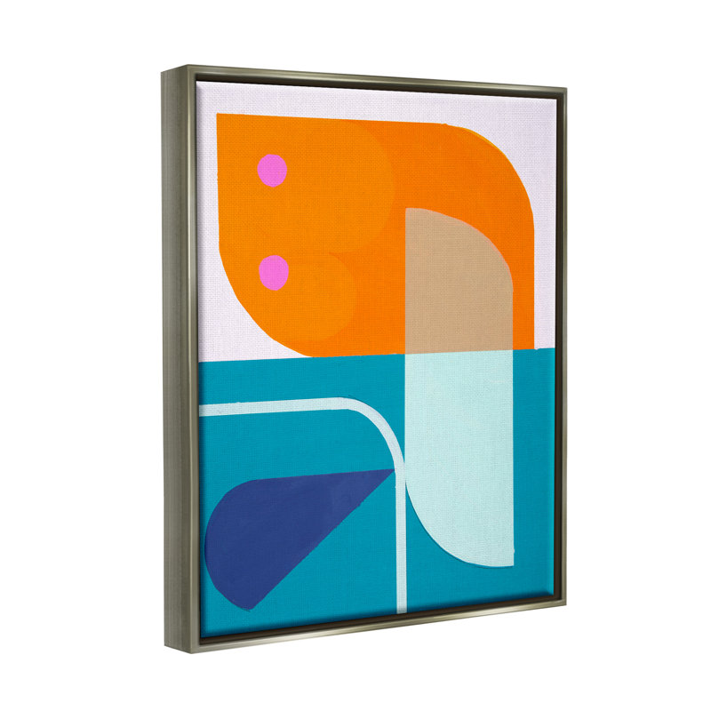 Orange et bleu contemporain, impression sur bois encadrée, H 21 po x l 17 po x P 1,7 po, Cadre flottant gris lustré