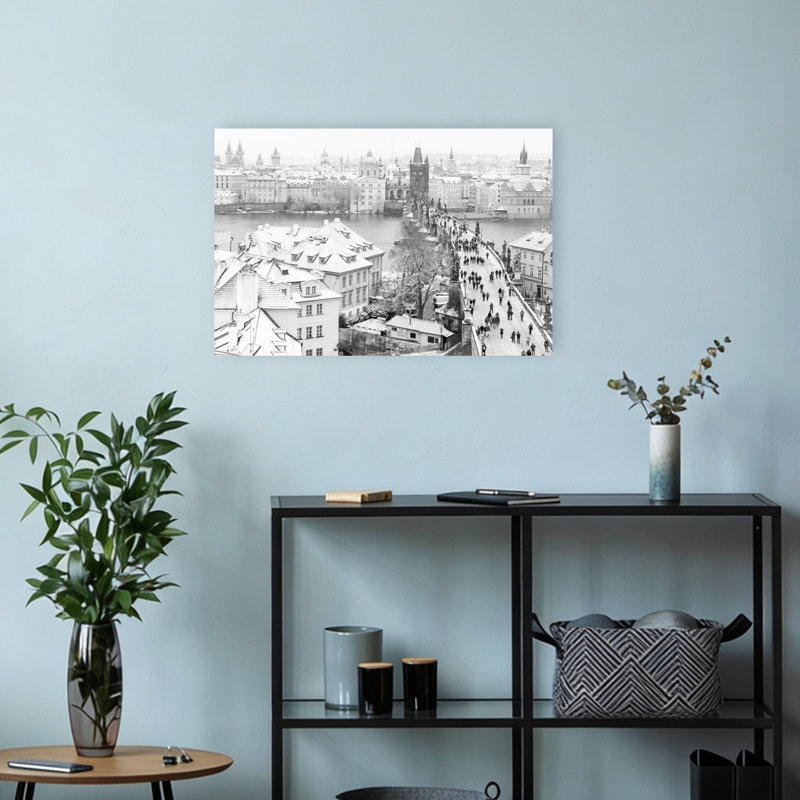 Snowy Prague Charles Bridge Abstract Contemporary Architecture City Wall Art Print by Anna Mogilnicka - Print