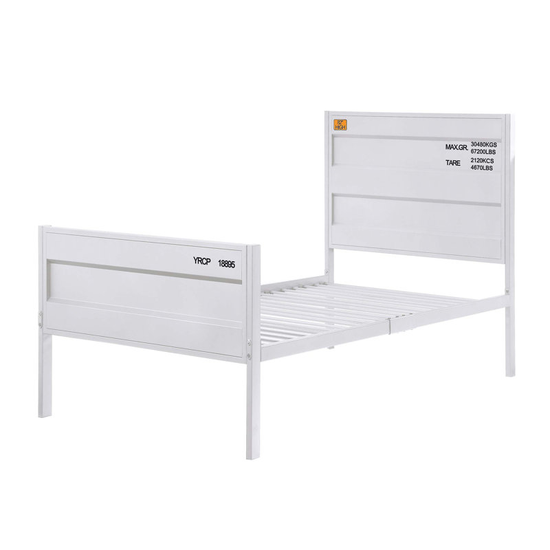 Lit plateforme en métal blanc, inspiré du contenant de fret, permettant d'économiser de l'espace sans sommier à ressorts avec couleur, conception de contenant, non requis pour un intérieur de chambre à coucher élégant