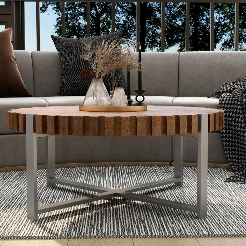Table basse de 31,4 pouces fabriquée à la main avec base, couleur de bois classique facile à assembler, style minimaliste pour un décor nordique