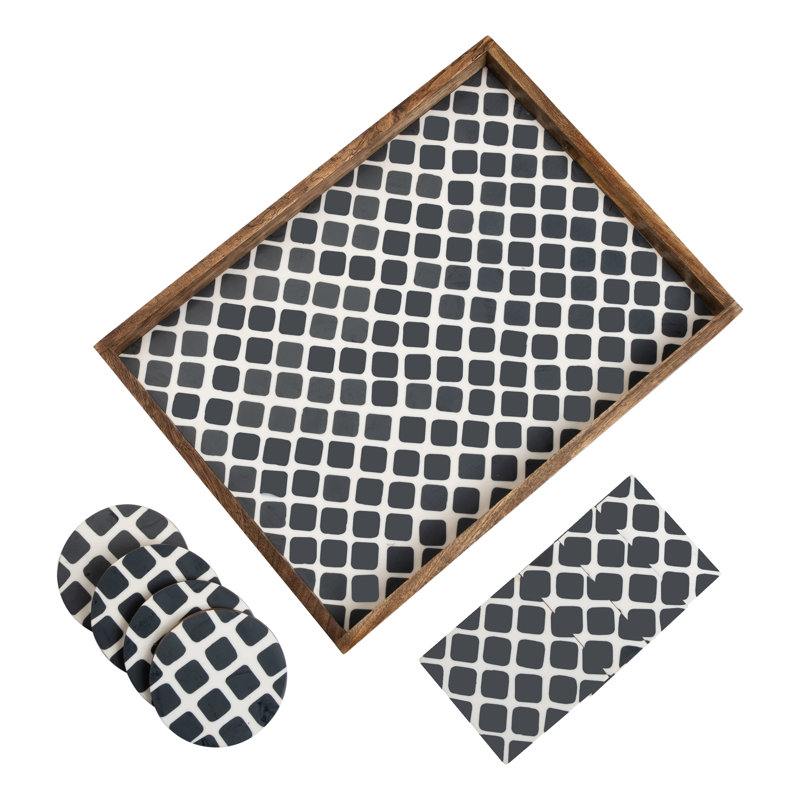 Ahsan Solid Wood Decorative Tray, Grey/White
