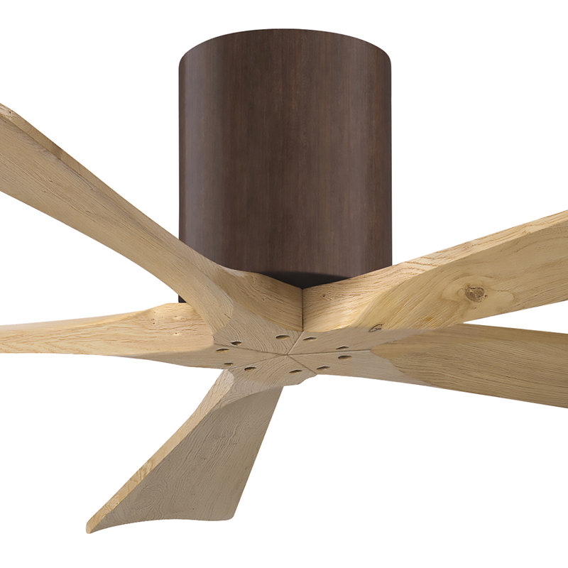 60" Irene 5-Blade Hugger Ceiling Fan with Wall Remote, 52", Brushed Nickel, Light Maple Tone