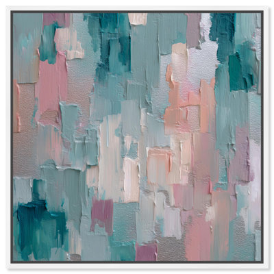 Teal and Pink Impasto I Canvas Print Office Wall Decor by Art Remedy, White Frame, 20 x 20