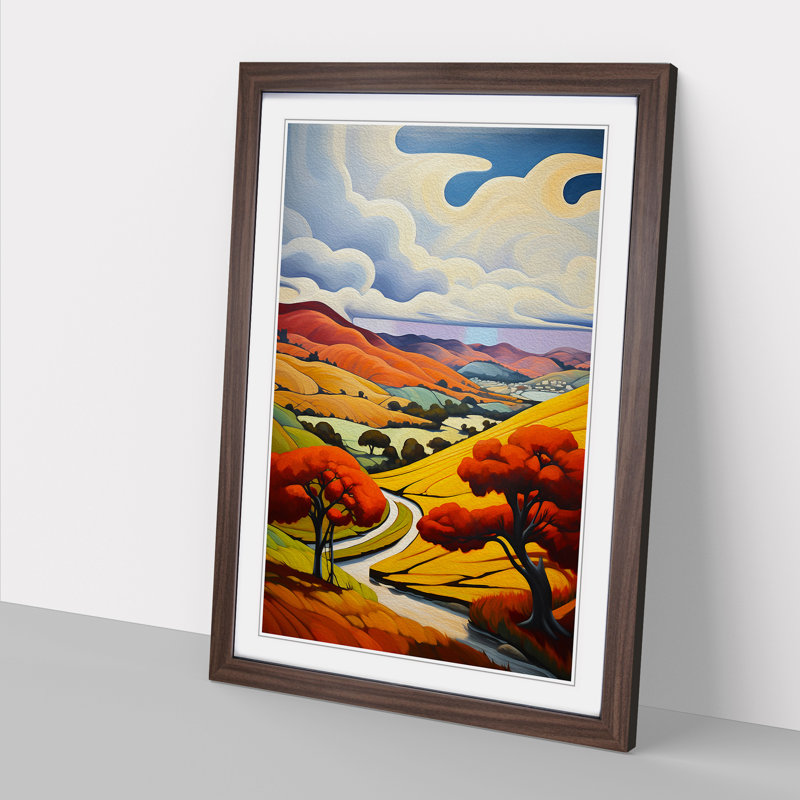Landscape Deco - Single Picture Frame Print on Wood, 46cm H x 34cm W x 2cm D, Walnut