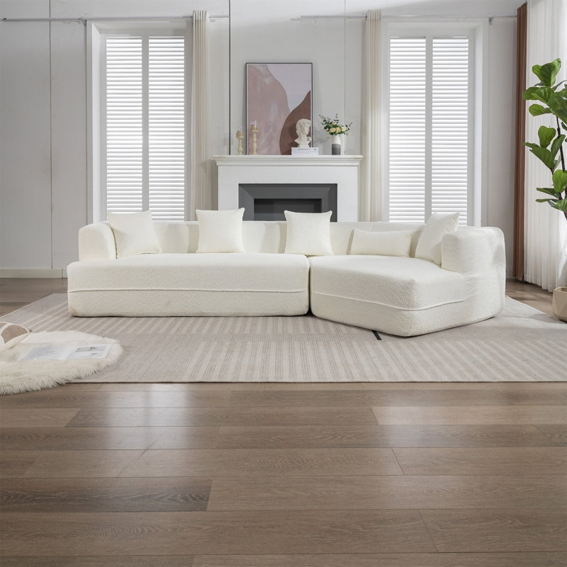 Elijus Upholstered Sectional, Creamy White Fabric