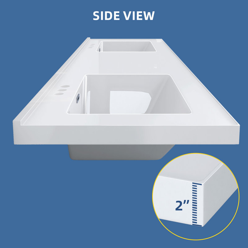 72 In. W X 22 In. D Solid Surface White Rectangular Double Sink Vanity Top With Backsplash Basin Bathroom Countertop