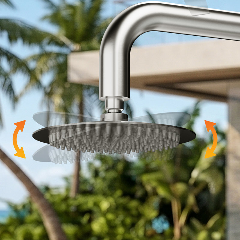 Douche d'extérieur autoportante en acier inoxydable H 94 po 94 po, Nickel Brusahed