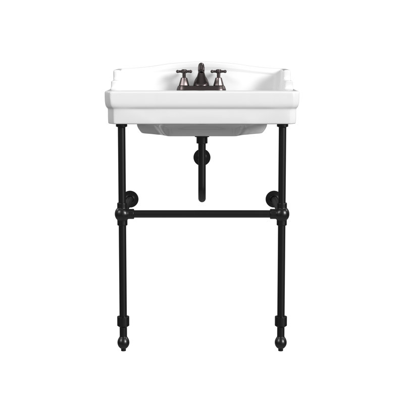 Cheviot Products Essex 24" Console Bathroom Sink with Overflow & Metal Base, 4" Centerset, Matte Black