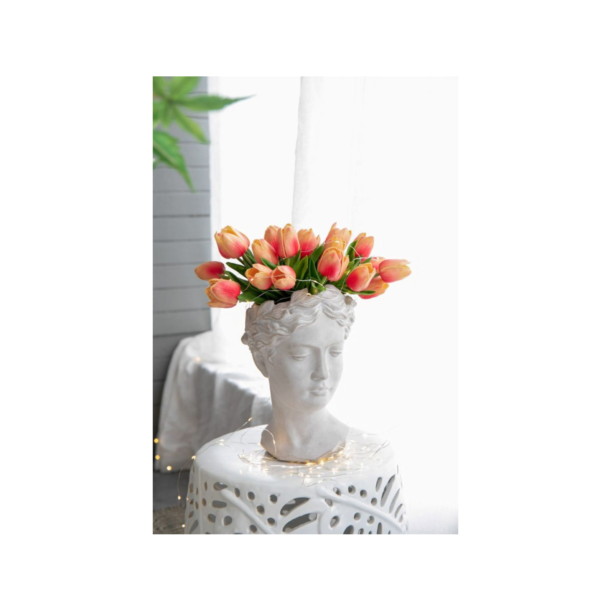 Faux Tulip Flower, 5.1" H x 3.4" W x 3.4" D, Pink