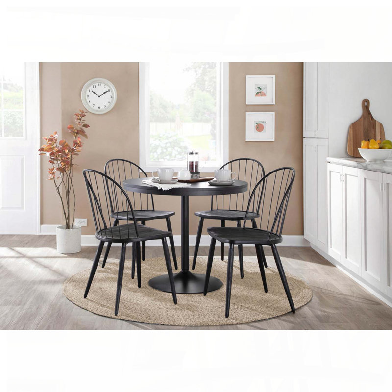 Table de salle à manger industrielle - Base en acier noir et plateau en bois noir, H 29,75 po x L 36 po x l 36 po, Noir