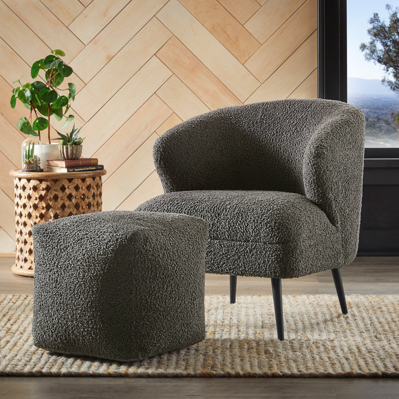 Fauteuil d'appoint et repose-pieds cube Betio Boucle, Tissu gris