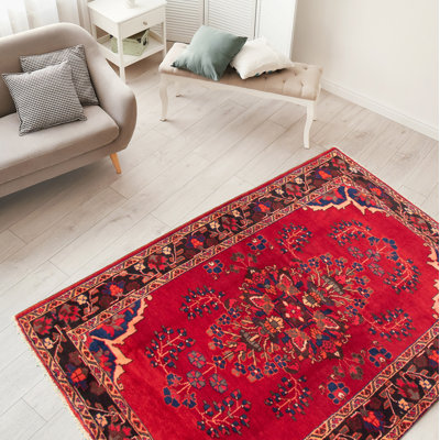One-of-a-Kind 4'9" x 7'7" 1980s Rectangle Wool Area Rug in Red
