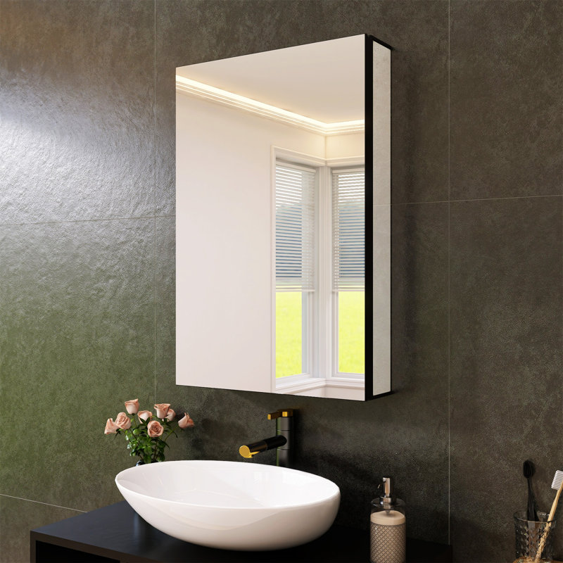 Armoire à pharmacie noire 20 po x 30 po avec miroir encastré ou en surface en alliage d'aluminium avec rangement