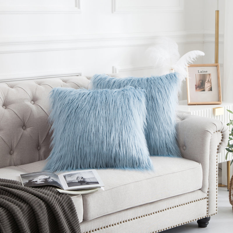 Mongolian Faux Fur Square Pillow Cover, Forget Me Not