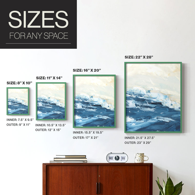 Wave after Wave I Framed Print - Solid Wood, Green, 10" H x 8" W