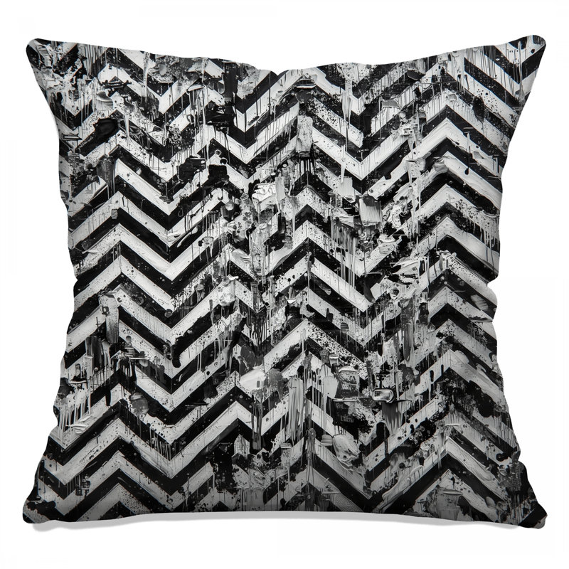 Coussins décoratifs noirs et blancs à motif de chevrons, 14 X 14 pouces