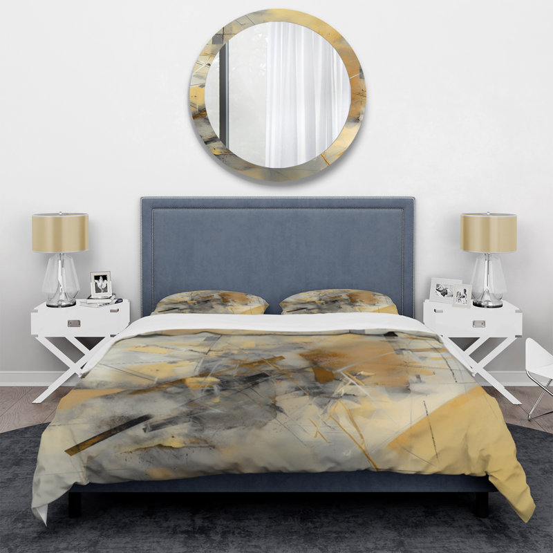 Ensemble de housse de couette peinture abstraite jaune et gris Beyond the Canvas II - microfibre de polyester