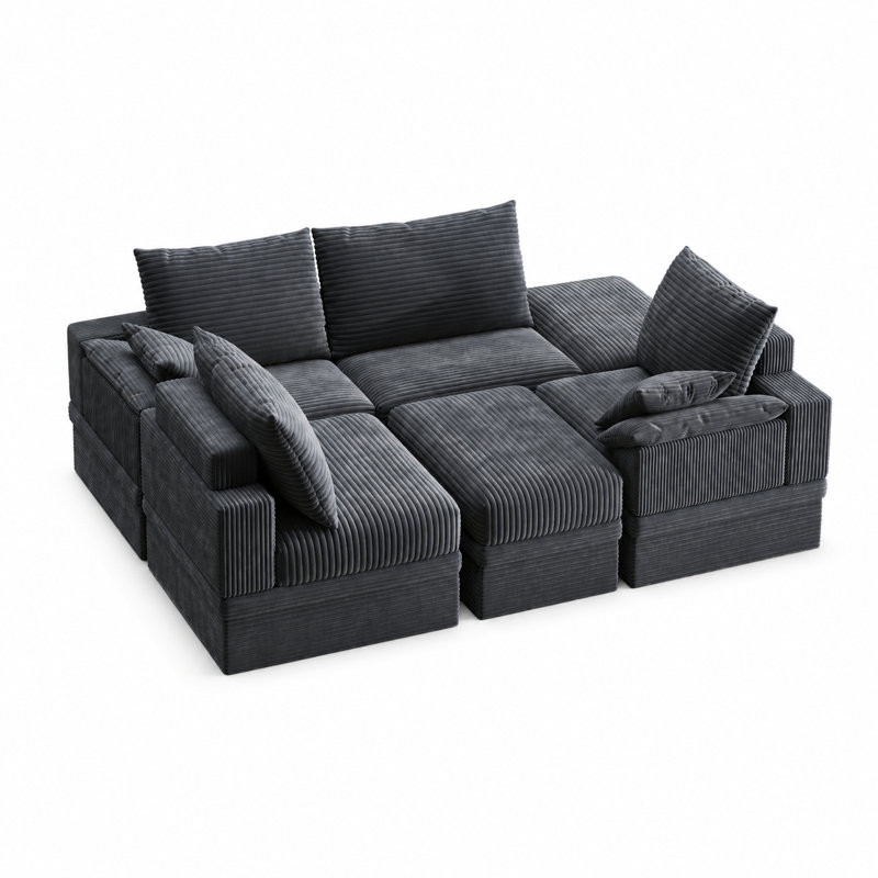 Canapé modulaire en U 142 po avec méridienne et rangement en velours côtelé de 142 po, Gris