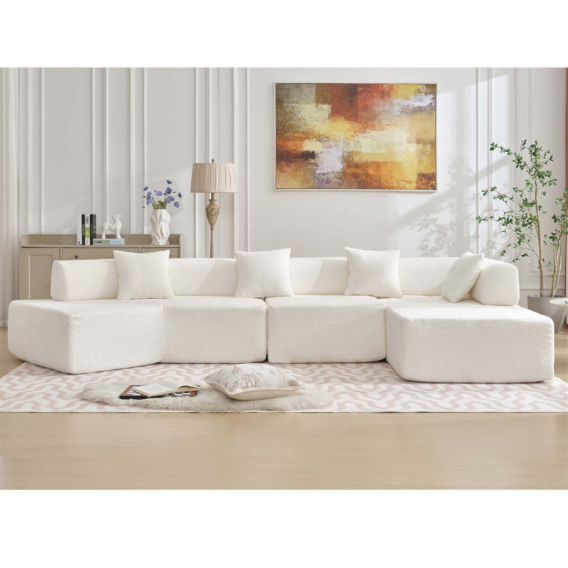 Canapé en L 140 po Modern Minimalist, Polyester blanc