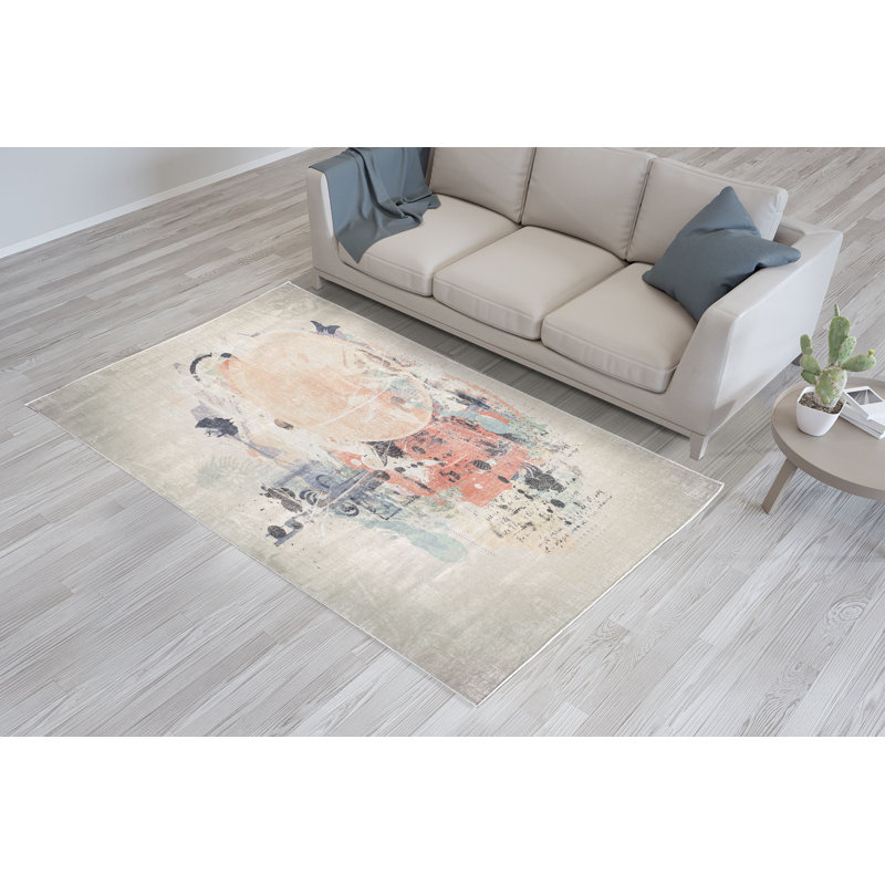 Tapis orange / gris / beige, Rectangle 2 pi 7 po x 4 pi 11 po