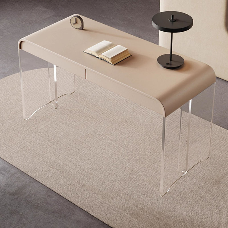 Bureau moderne de style crème avec pieds en acrylique, H 29,5 po x l 55,1 po x P 19,7 po