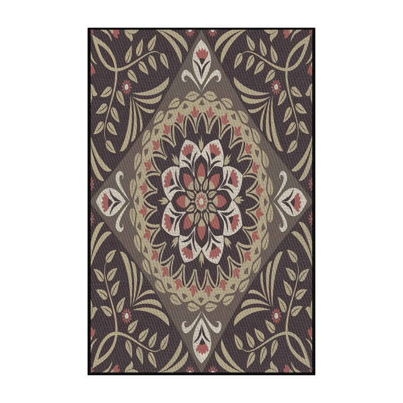 Tapis décoratif à fleurs brunes Dougan, Rectangle 7 pi x 9 pi